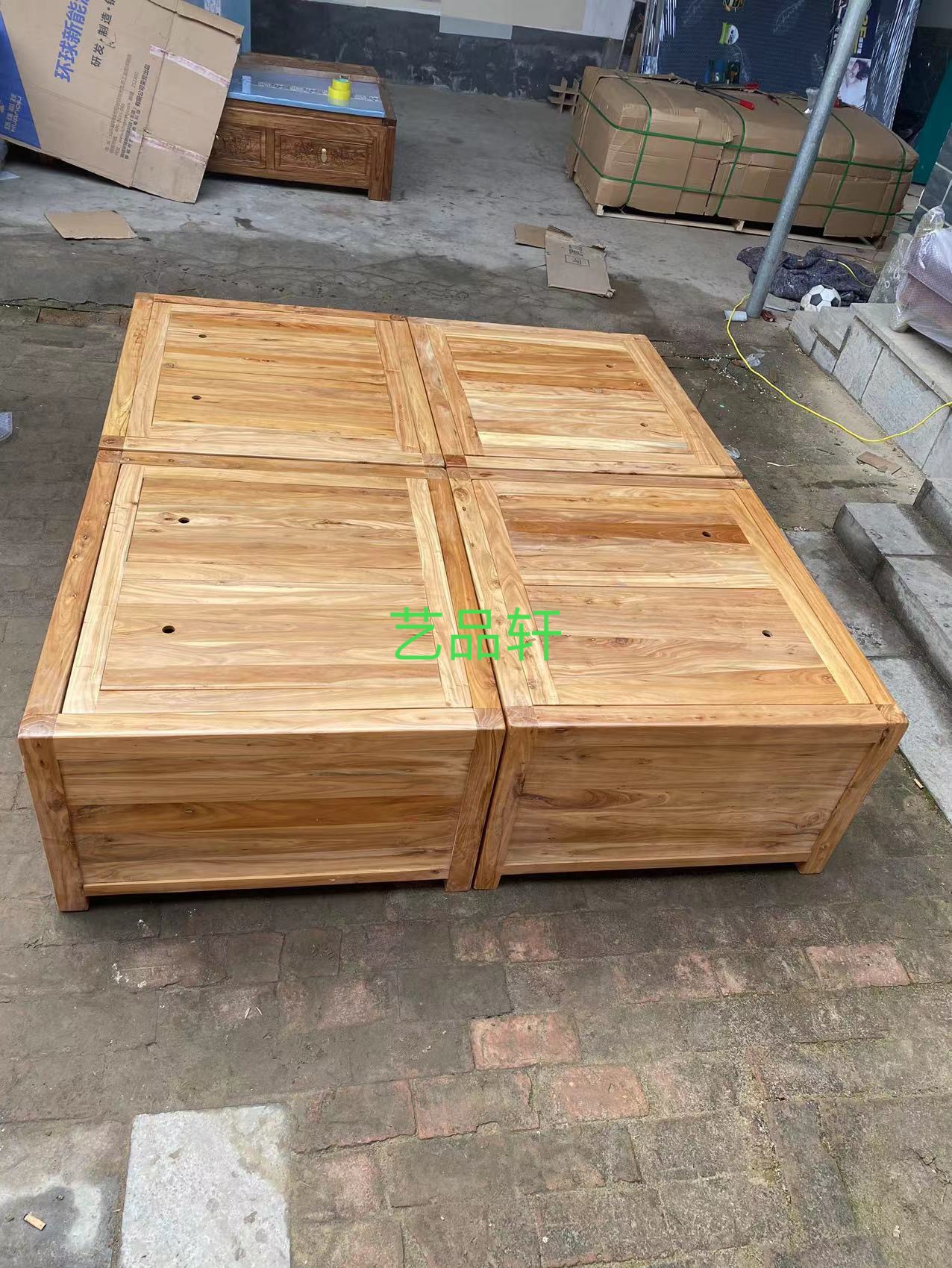 老榆木榻榻米床箱落地式储物床箱全实木双人床箱体床简床头柜