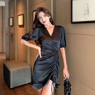 大码胖mm性感V领连衣裙晚礼服微胖夜店女装足浴技师工装上班衣服