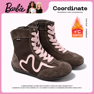 芭比童鞋女童靴子2025新款秋冬拳击鞋冬季加绒运动鞋短靴儿童棉鞋