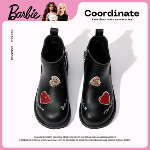 芭比童鞋儿童马丁靴2025新款秋冬短靴加绒棉靴小童公主靴女童靴子