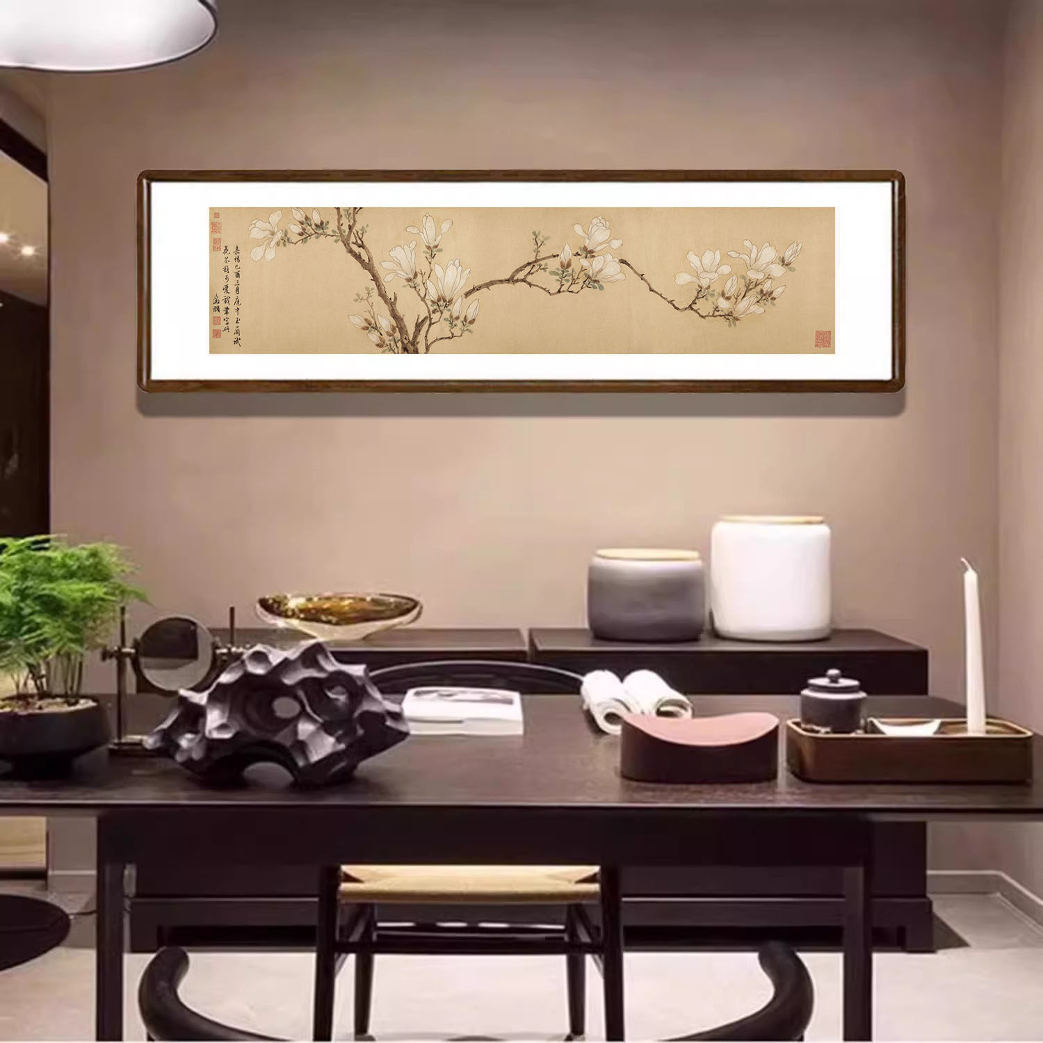 文征明《白玉兰图》古代名画花鸟画新中式客厅装饰画餐厅卧室挂画