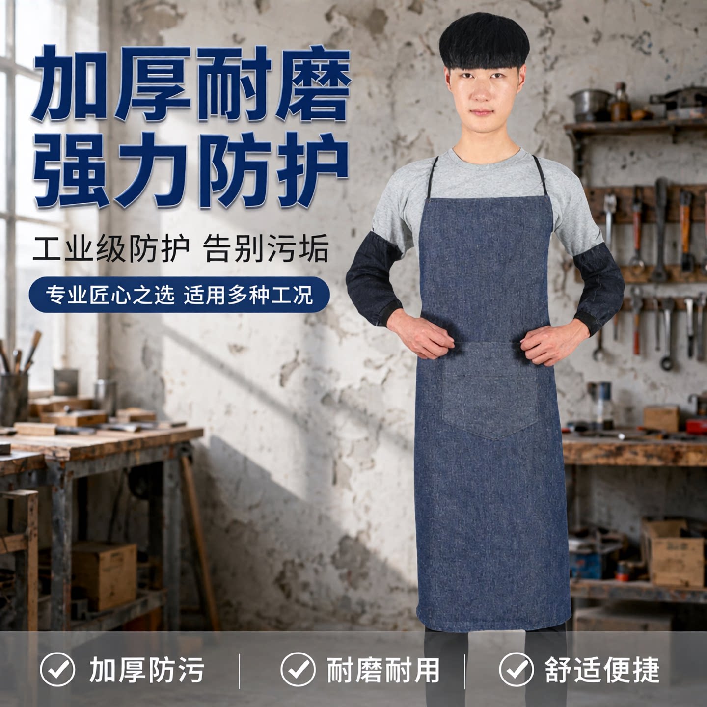 劳保电焊男女餐厅耐磨牛仔围裙