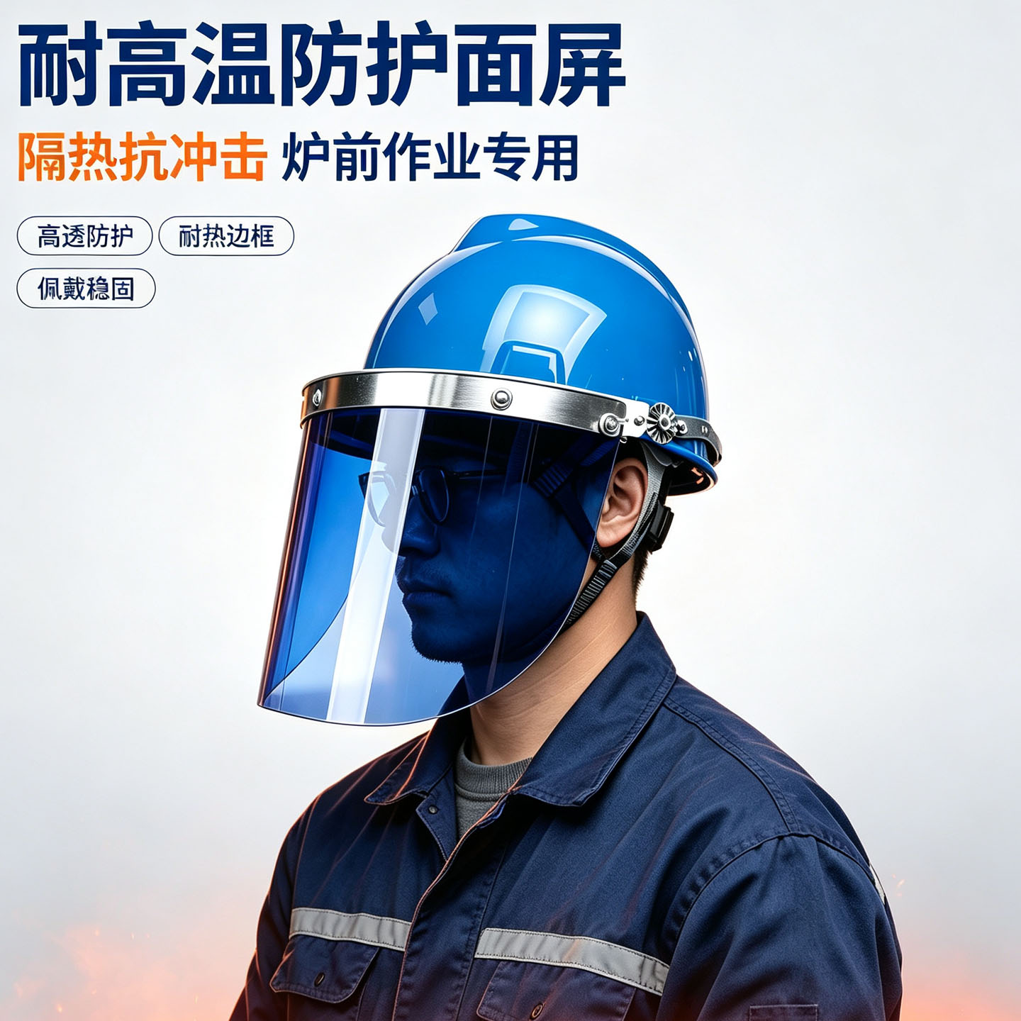 炉前耐高温隔热防护面罩防化学飞溅炼钢铝铸造厂防冲击安全帽面具