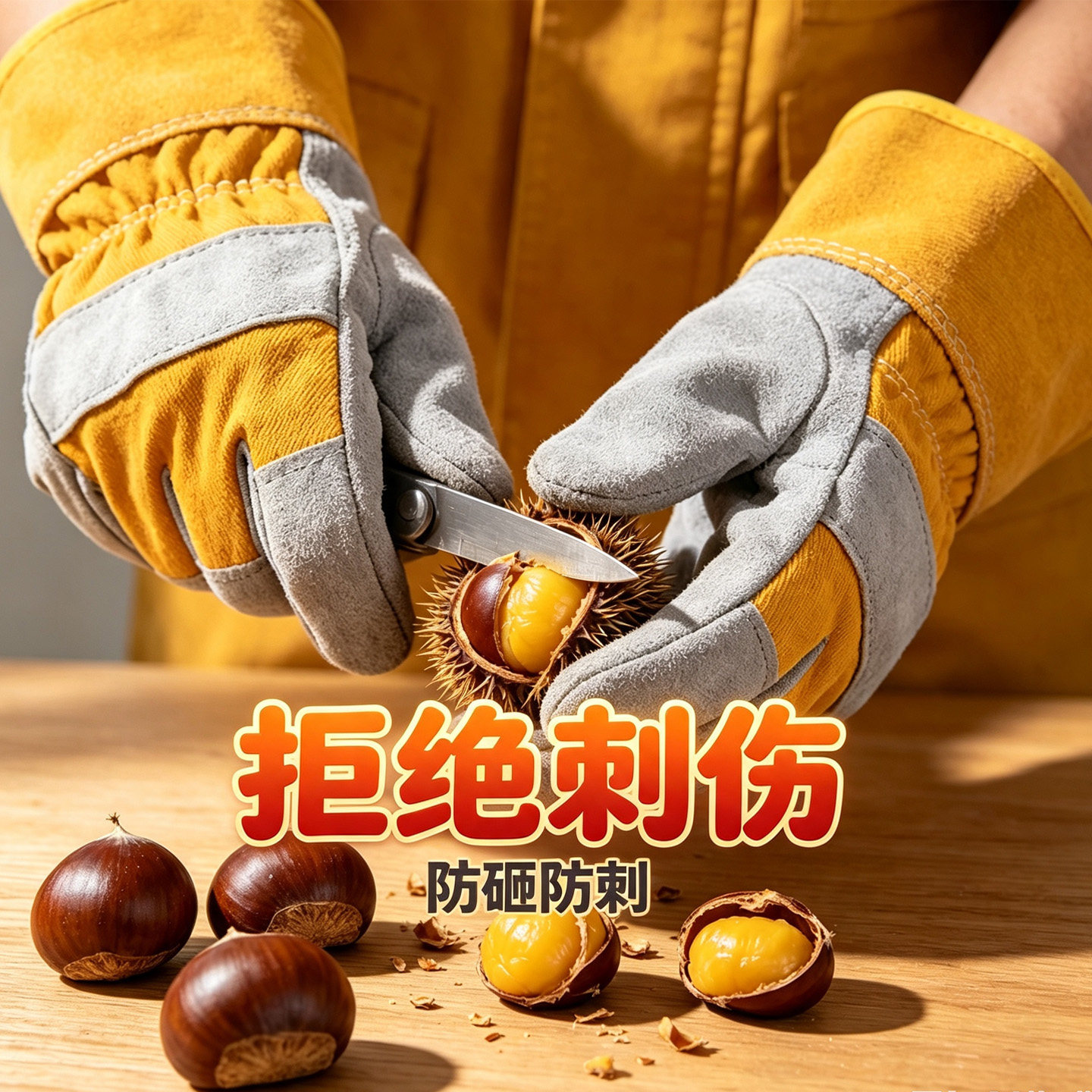 牛皮防刺手套防扎园林园艺专用剥榴莲摘板栗修剪月季花椒电焊手套