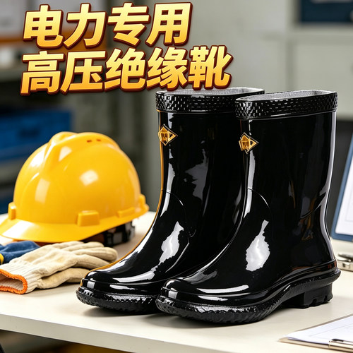 电工绝缘靴男10kv20/25/35kv橡胶防电防水中高筒电力高压绝缘雨鞋