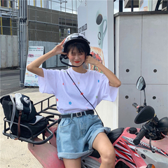 Real price real shot ~ Korean versatile loose print short sleeve T-shirt