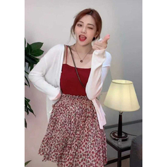 Summer new versatile sun protection cardigan + solid color sling + floral skirt three piece set