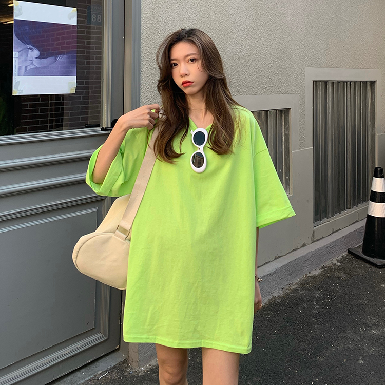 Real price real shooting - summer new chic basic versatile round neck medium length T-shirt in seven colors