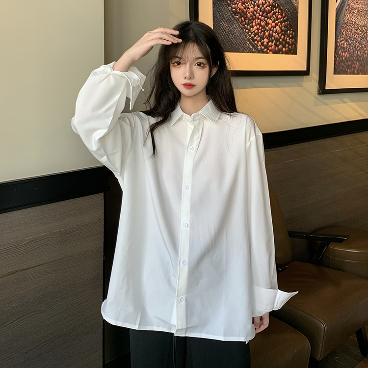 Real price real shot ~ New Korean style pure color simple versatile Long Sleeve Shirt