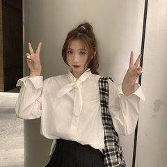 Real price real shot ~ new versatile neckline tie small bow tie single breasted shirt