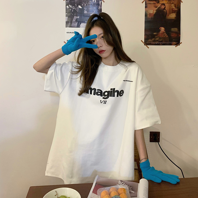 New lazy style loose round neck letter printed short sleeve T-shirt