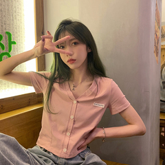 Real price real shot - Korean new versatile short label age reducing design top three colors in