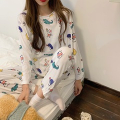 Real price real shooting ~ new cute cartoon fun printing loose home long sleeve pajamas two piece set
