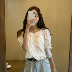 5685 ᦇ real price real auction ~ summer new style square neck Bubble Sleeve Ruffle slim jacket