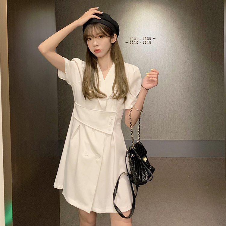 Real price real shot ~ Korean version of commuter versatile light familiar style design feeling shows thin high waist suit dress