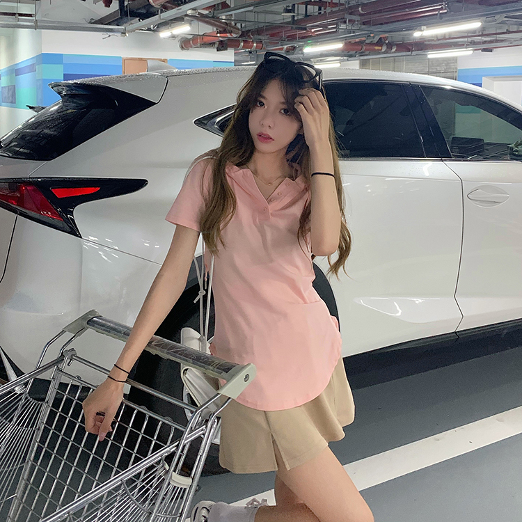 Real price real shooting ~ summer versatile slim design hooded short sleeve T-shirt + Split skirt