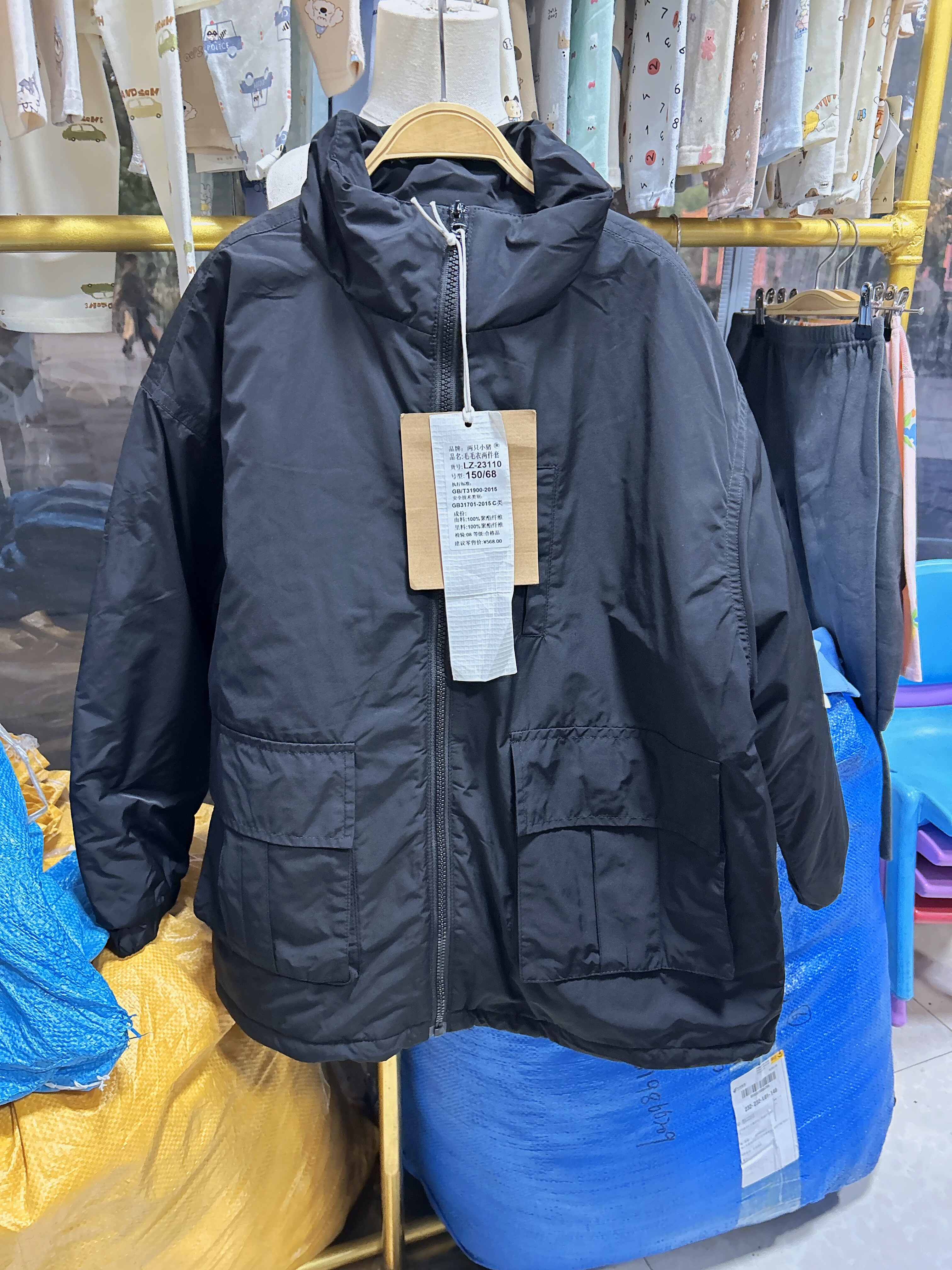 2025壮壮虎两只小猪男女童二棉黑色休闲外套150码号