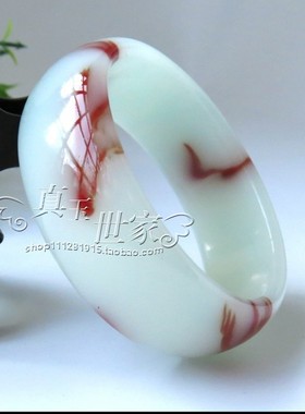 和田色玉金丝玉鸡血飘花戈壁玉石手镯子冰种女款玉镯飘花手镯女款