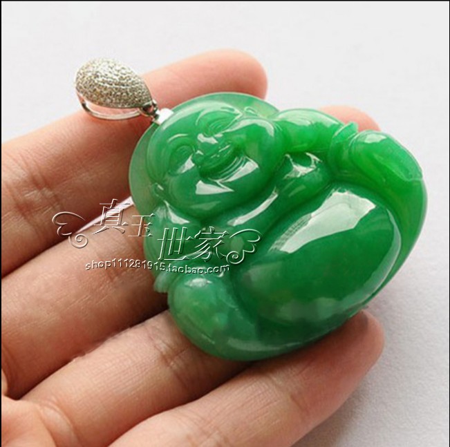 翡翠色冰种玉佛公观音弥勒笑佛吊坠项链满阳绿色挂件男女款挂件