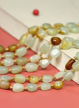 正品新疆和田玉籽料色项链玉石挂绳挂件绳原皮原石男女项链毛衣链