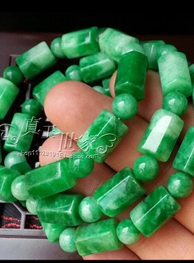 翡翠色满绿长方珠手链花青佛珠男女款辣绿翡翠玉石手串百搭手链