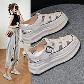 增高小白包头凉鞋 女2025年新款 透气镂空休闲超火厚底单鞋 夏季 爆款