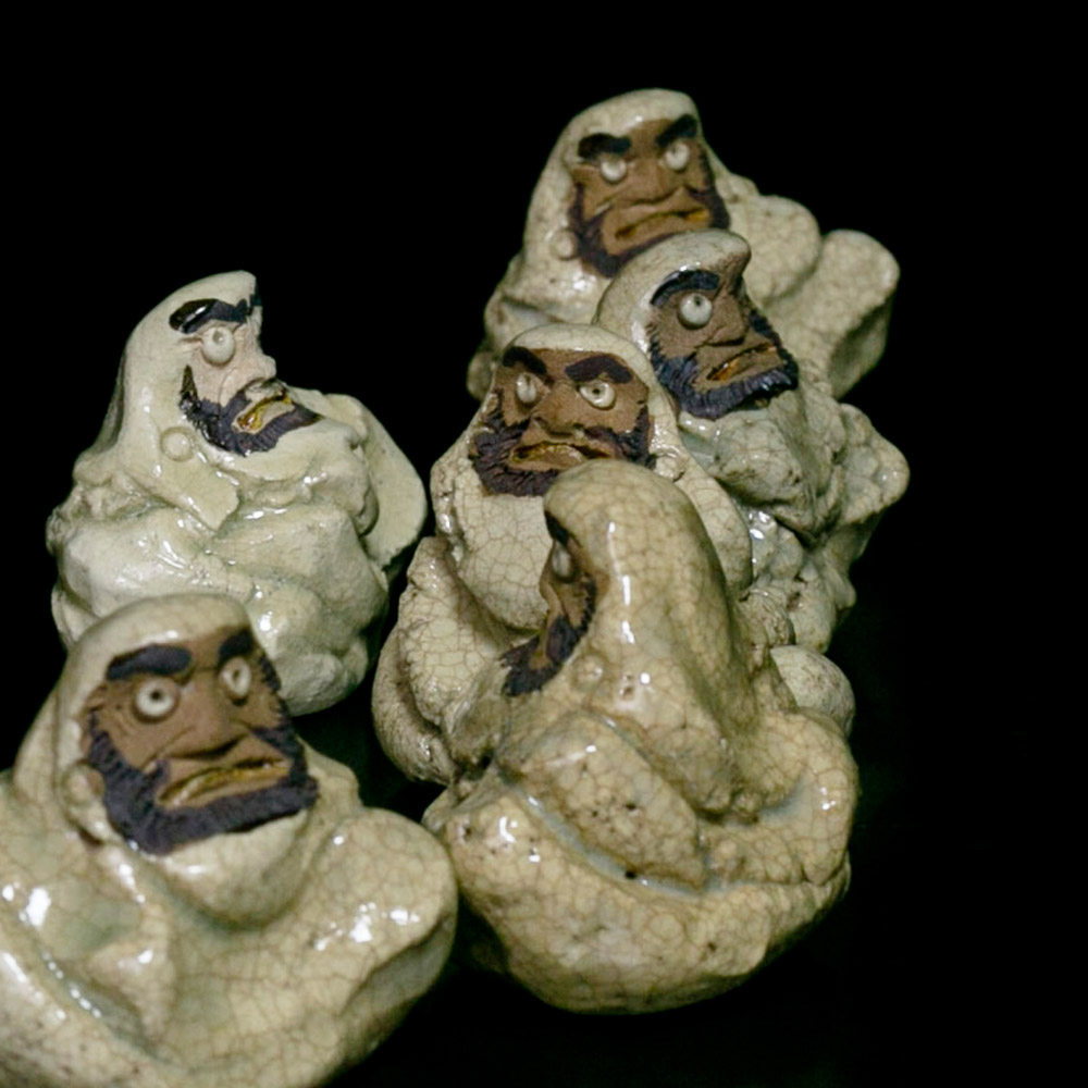 濑户烧 黄濑户 日本陶艺家 加藤华仙 茶道摆件 达摩 泥塑