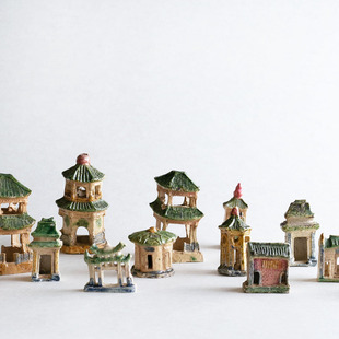 日本手工制作 仿唐三彩泥玩 传统民居模型雕塑 盆栽配景 建筑篇
