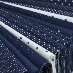 深蓝色波点印花面料 手工娃衣布艺DIY 藏青白色小点点衬衫布料