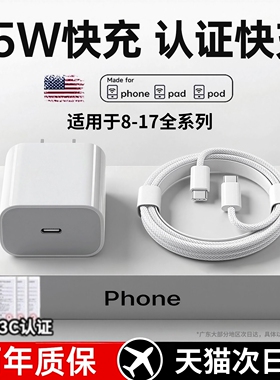 【国家3C认证】45W快充车虫官方适用苹果充电器头iPhone17插头16/15数据线30w原正ipad品14套装13pro充电线12