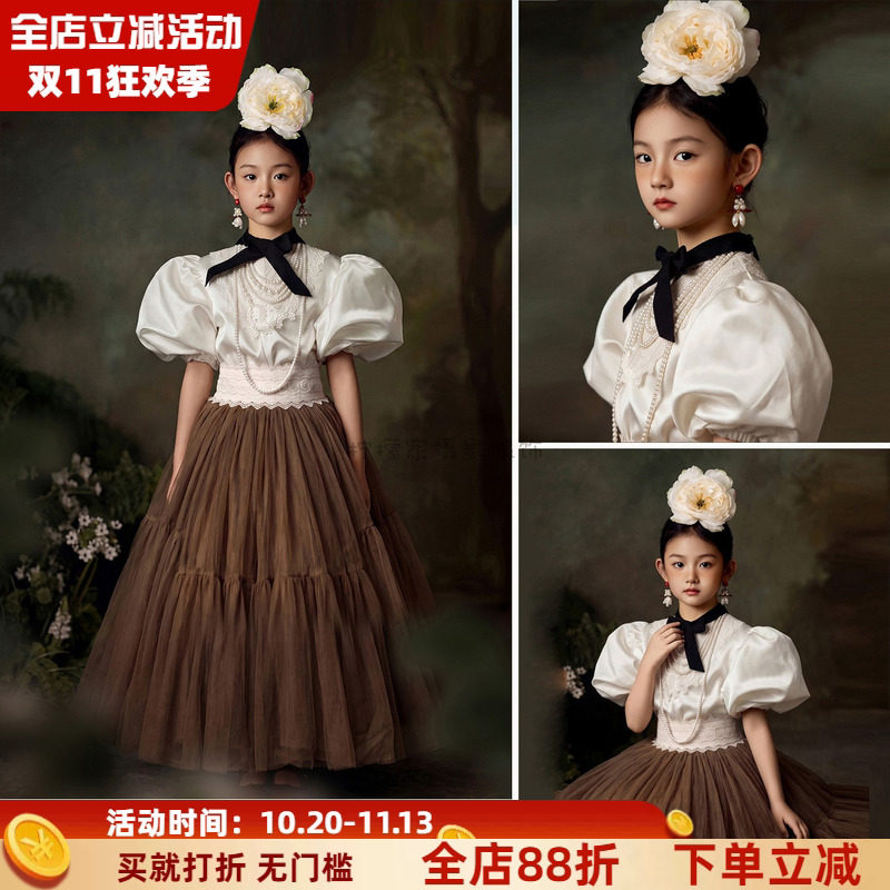 女童复古洛丽塔泡泡袖网纱礼服