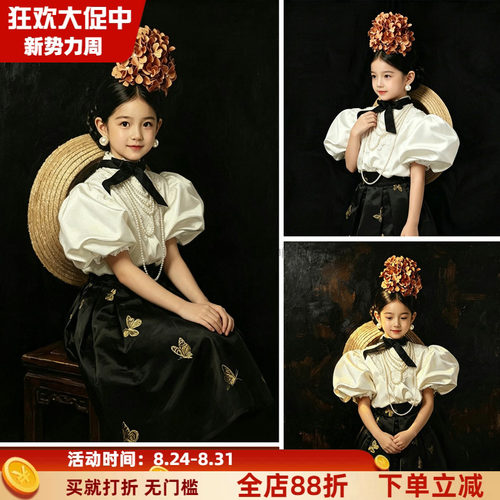 复古女童泡泡袖蝴蝶结轻奢礼服