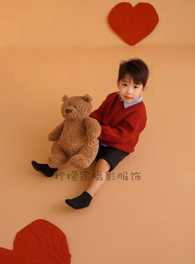 圣诞小熊主题男童针织毛衣三件套
