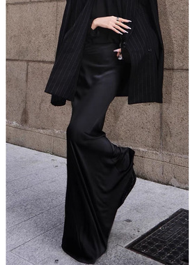 黑色缎面垂坠感鱼尾裙女春夏秋2025新款长款高腰高级感半身裙观