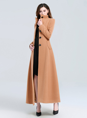 冬季新款修身立领毛呢外套女装长款显瘦加厚复古气质时尚呢子大衣