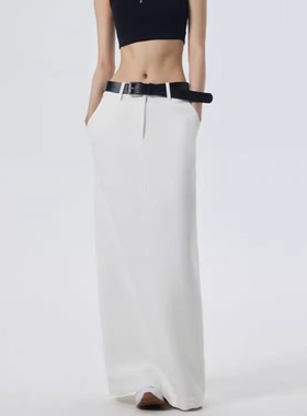 2025春夏秋季新款高级感西装开叉长裙女直筒半身裙显瘦一步裙子