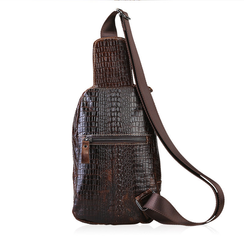 旅行通勤厂家直销男式胸包复古男包斜挎包真皮鳄鱼纹压花头层牛皮