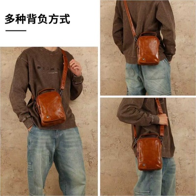 秋冬亚马逊热销单肩包户外休闲通勤男士斜挎包头层牛皮真皮包