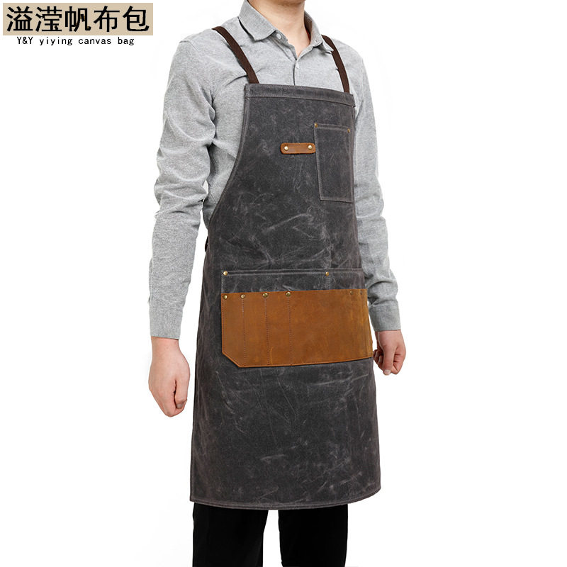 欧美时尚油蜡过蜡帆布裙工具围裙亚马逊欧美爆款机修木匠制服配
