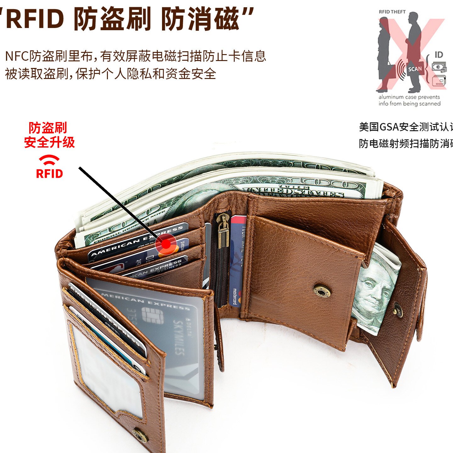 秋冬手工钱包防盗刷真皮搭扣头层牛皮复古正品钱夹感真皮钱包