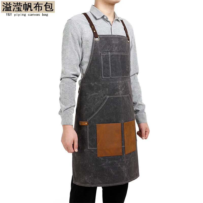 欧美时尚油蜡过蜡帆布裙工具围裙亚马逊爆款欧美机修木匠制服配