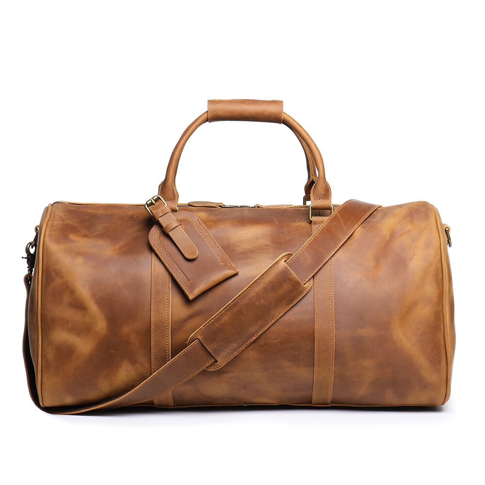 2026新款新款男士真皮旅行包疯马皮单肩斜跨包大容量行李袋手提