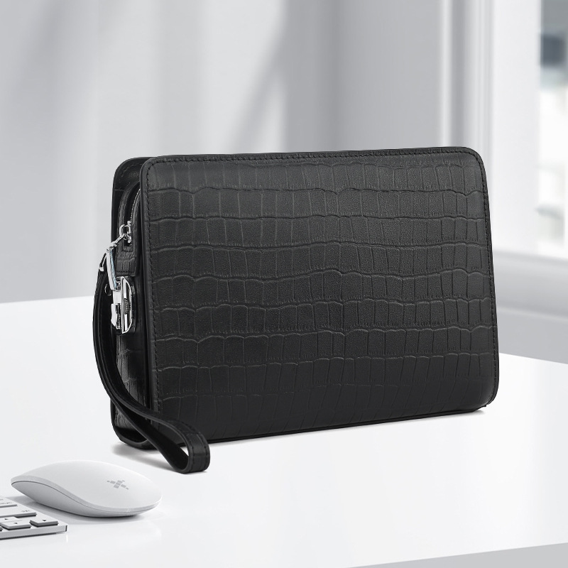 新款真皮男包防盗密码锁鳄鱼纹男式手抓包感大容量男士手拿包