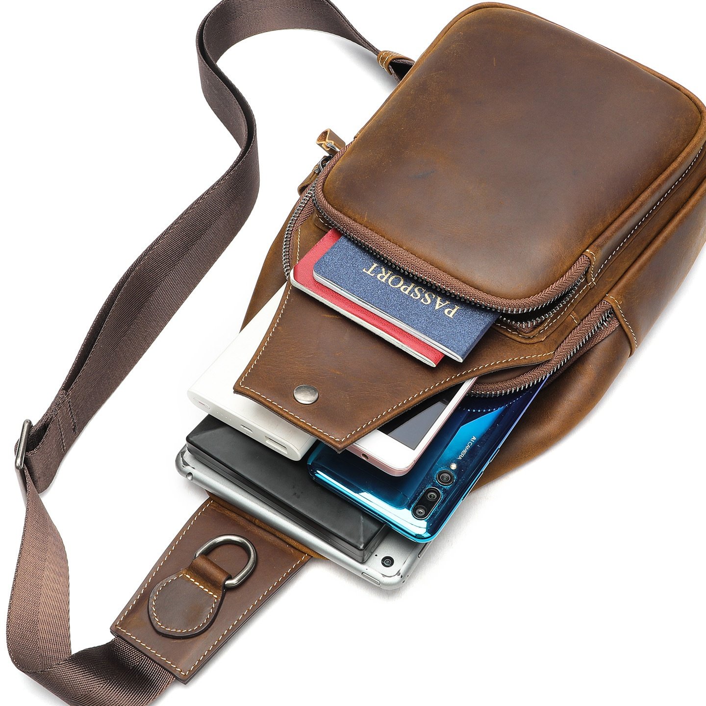 秋冬多功能感真皮男款斜挎包 头层牛皮大容量休闲防泼水男士胸包,箱包皮具/热销女包/男包,胸包,淘宝优惠券,粉丝福利购,淘宝优惠卷