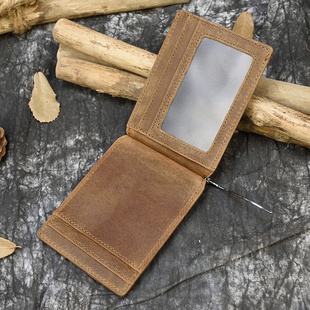 秋冬欧美男士真皮多卡位卡夹疯马皮美金夹RFID防磁卡包多功能钱包