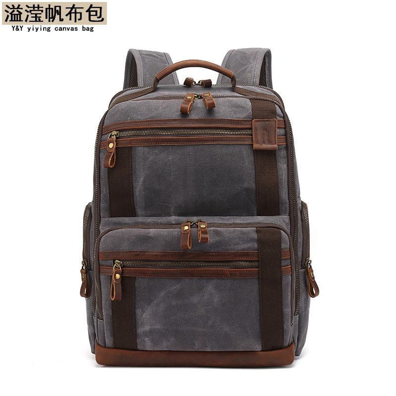 欧美时尚背包男女户外运动登山包旅行双肩包学生书包袋帆布配疯马