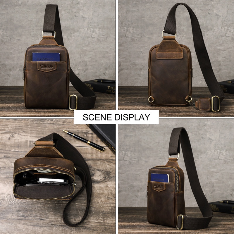 秋冬黑天使头层牛皮时尚休闲男士斜挎包户外旅行潮流男士胸包