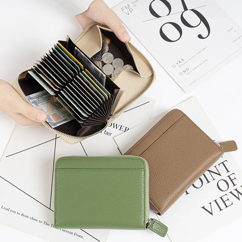 2024真皮钱包女士 短款多卡位卡包大容量卡位风琴包ins零钱包钥匙