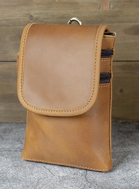 秋冬厂家跨境疯马皮男士腰包手机真皮男包穿带腰挂包复古头层牛皮