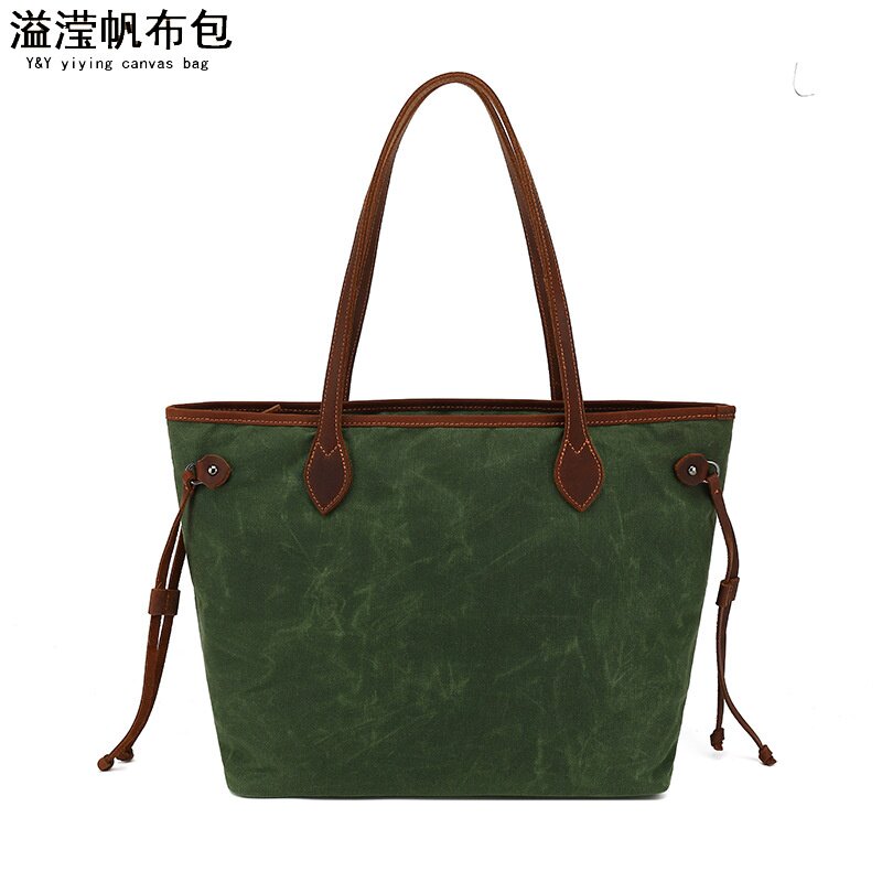 欧美时尚休闲油蜡帆布女式手提包 单肩斜挎包购物袋收纳包 溢滢